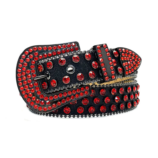 Black Strap Red Rhinestone Studded Belt