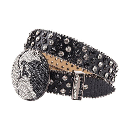 Earth World Buckle Black Rhinestone Studded Belt
