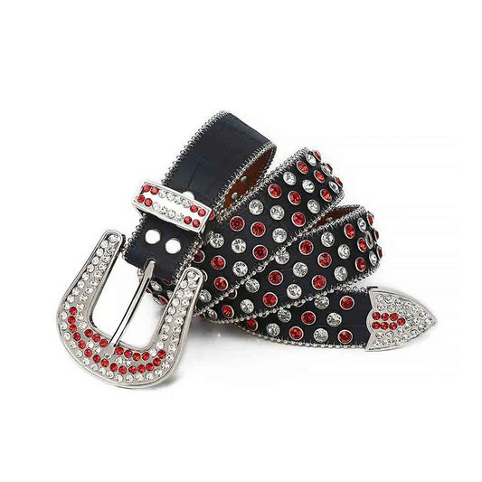 Black Strap Red & White Rhinestone Sparkling BB Belt