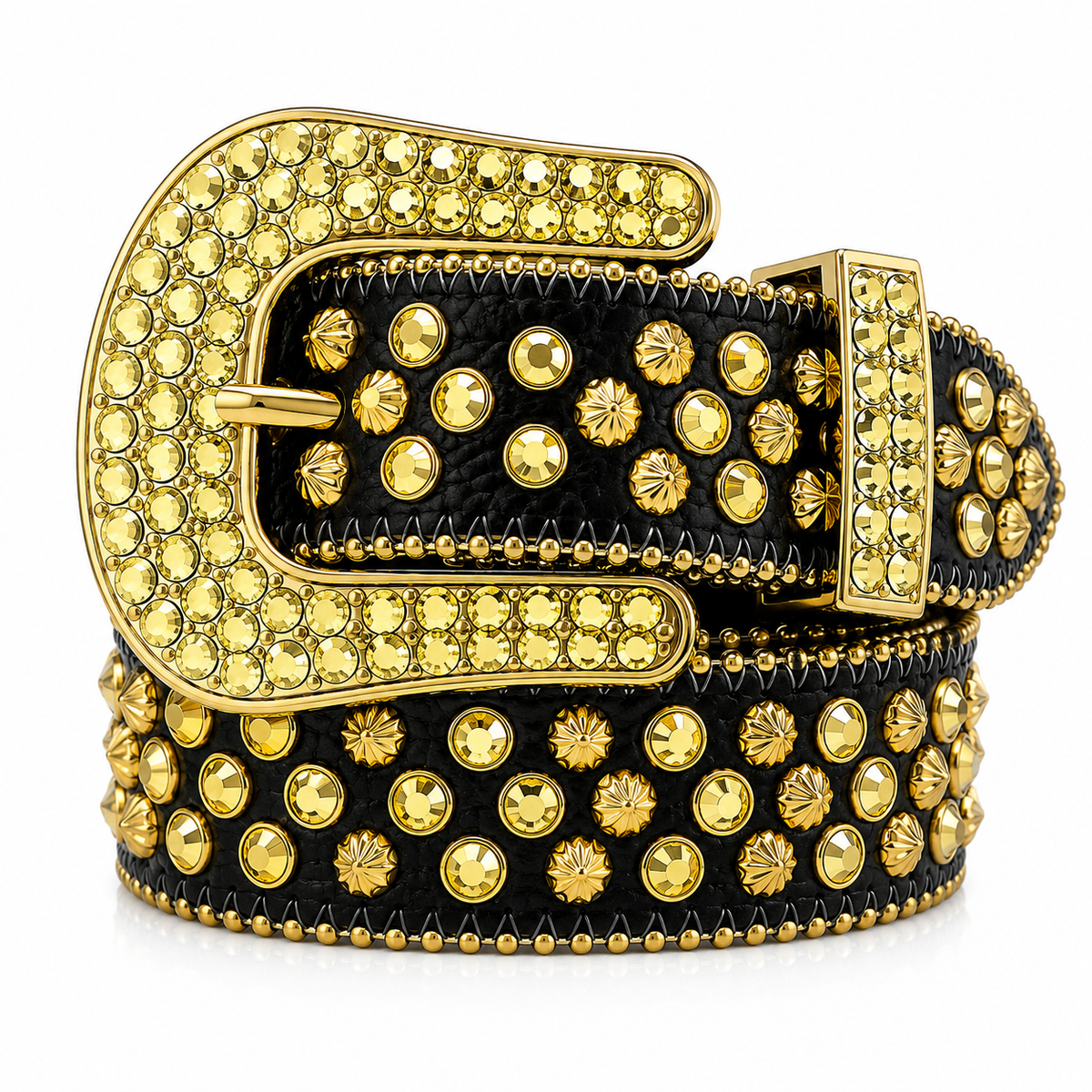 Black Strap Gold BB Rhinestone Studded Belt