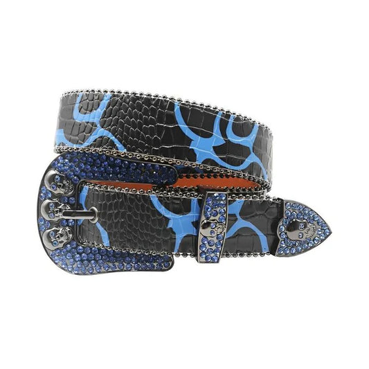 Sapphire Blue Skull Rhinestone Bling Belt