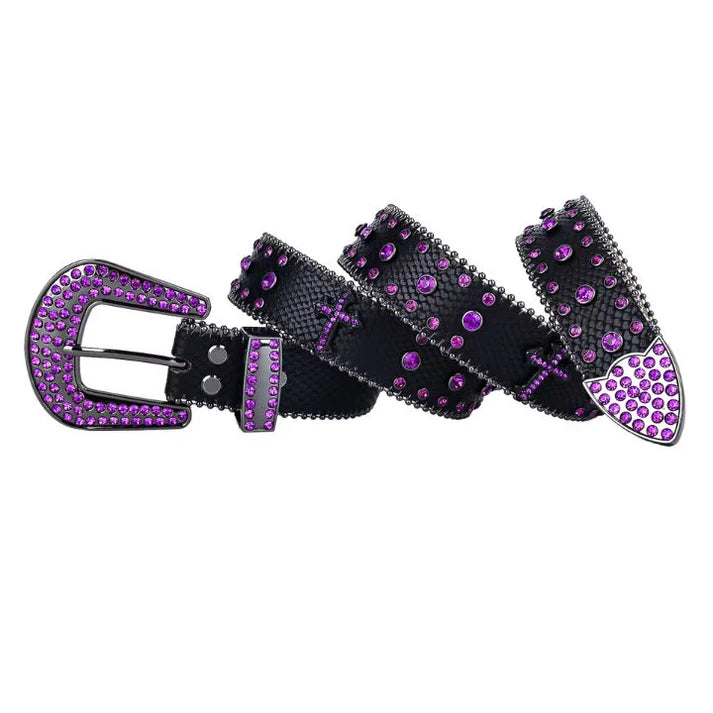 Purple Cross Rhinestone Western Belt with Stones