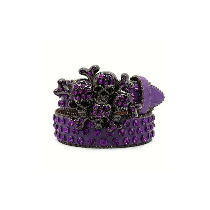 Purple Skull Punk Rhinestone Studded Belt