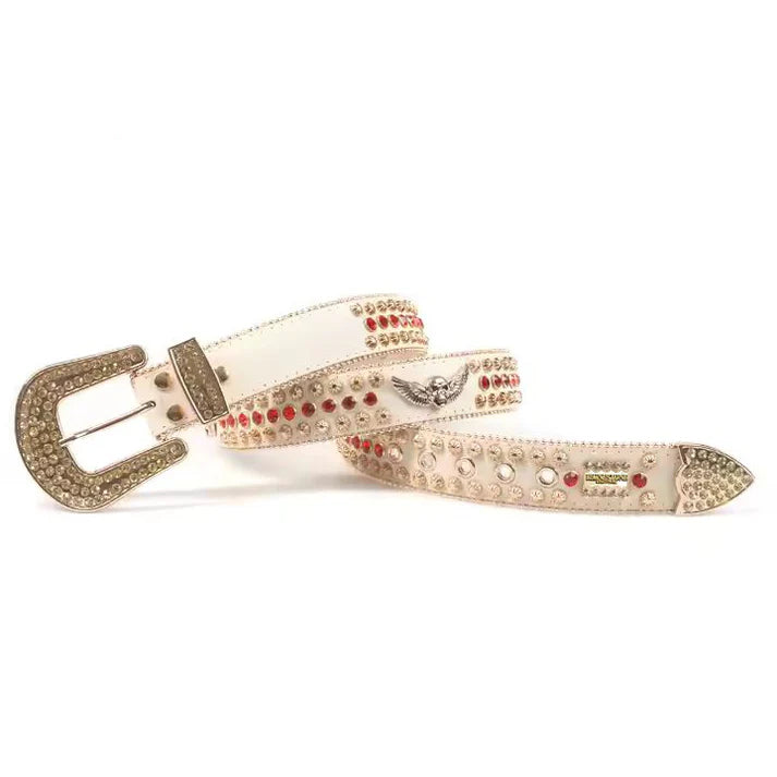 Skull Wings Rhinestone Studded Statement Belt