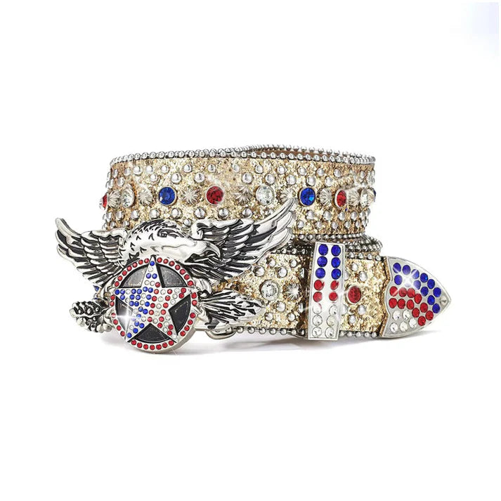 Gold American Eagle Star Rhinestone Western Belt
