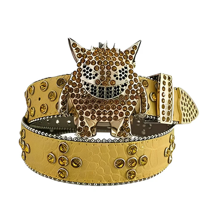 Yellow Rhinestone Monster Buckle Crystal Belt