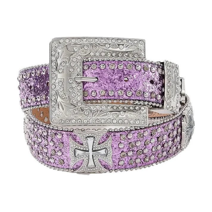 Purple Glitter Rhinestone Bling Western Belt