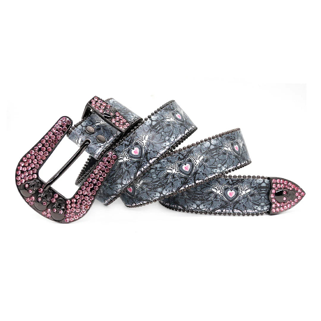 Skull Buckle Spider Strap Pink Studded Rhinestone Belt