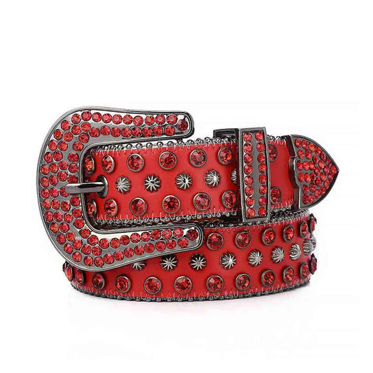 Red Strap Red Rhinestone Studded Belt