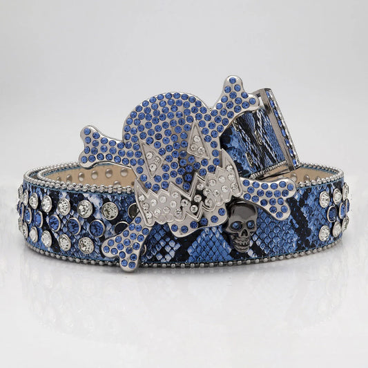 Gengar Buckle Snake Blue Rhinestone Studded Belt