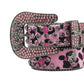 Skull Buckle Pattern Pink Studded Rhinestone Belt