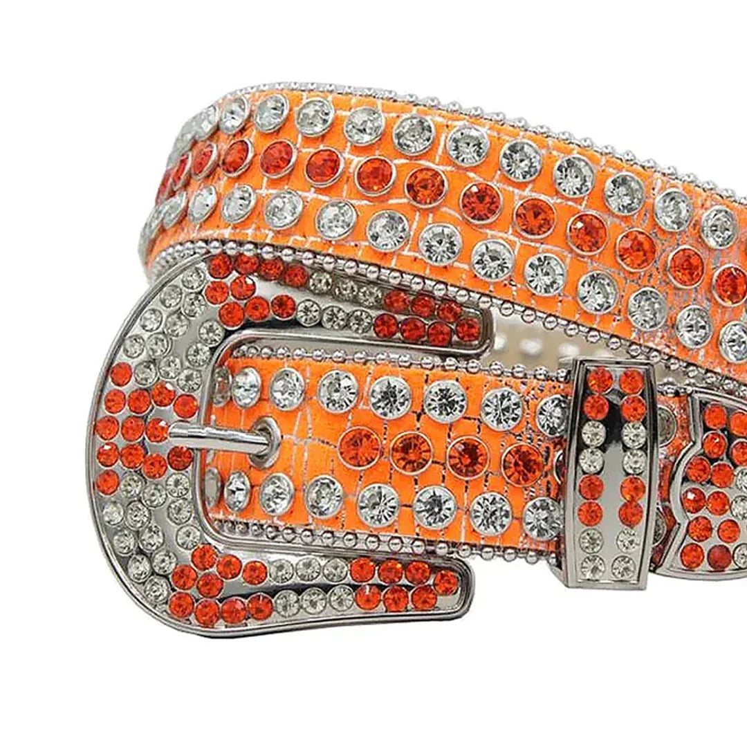 Orange Strap Orange & Crystal Rhinestone Studded Belt