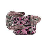 Skull Buckle Pattern Pink Studded Rhinestone Belt