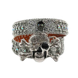 Metal Skull Buckle Silver & Multi Rhinestone Studded Belt
