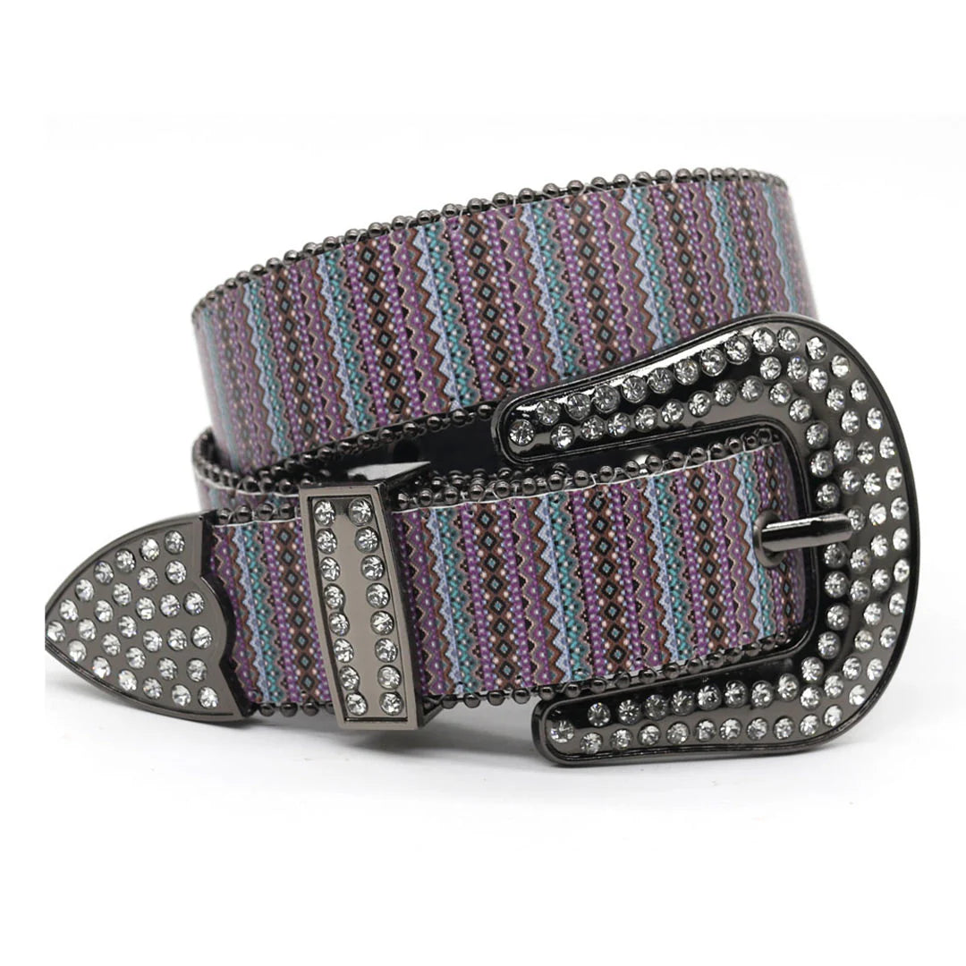 Engraved Angel Ranch Buckle White Rhinestone Belt