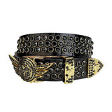 Angel Wings Buckle Black Strap Rhinestone Studded Belt