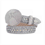 Globe Buckle Silver & Crystal Rhinestone Studded Belt