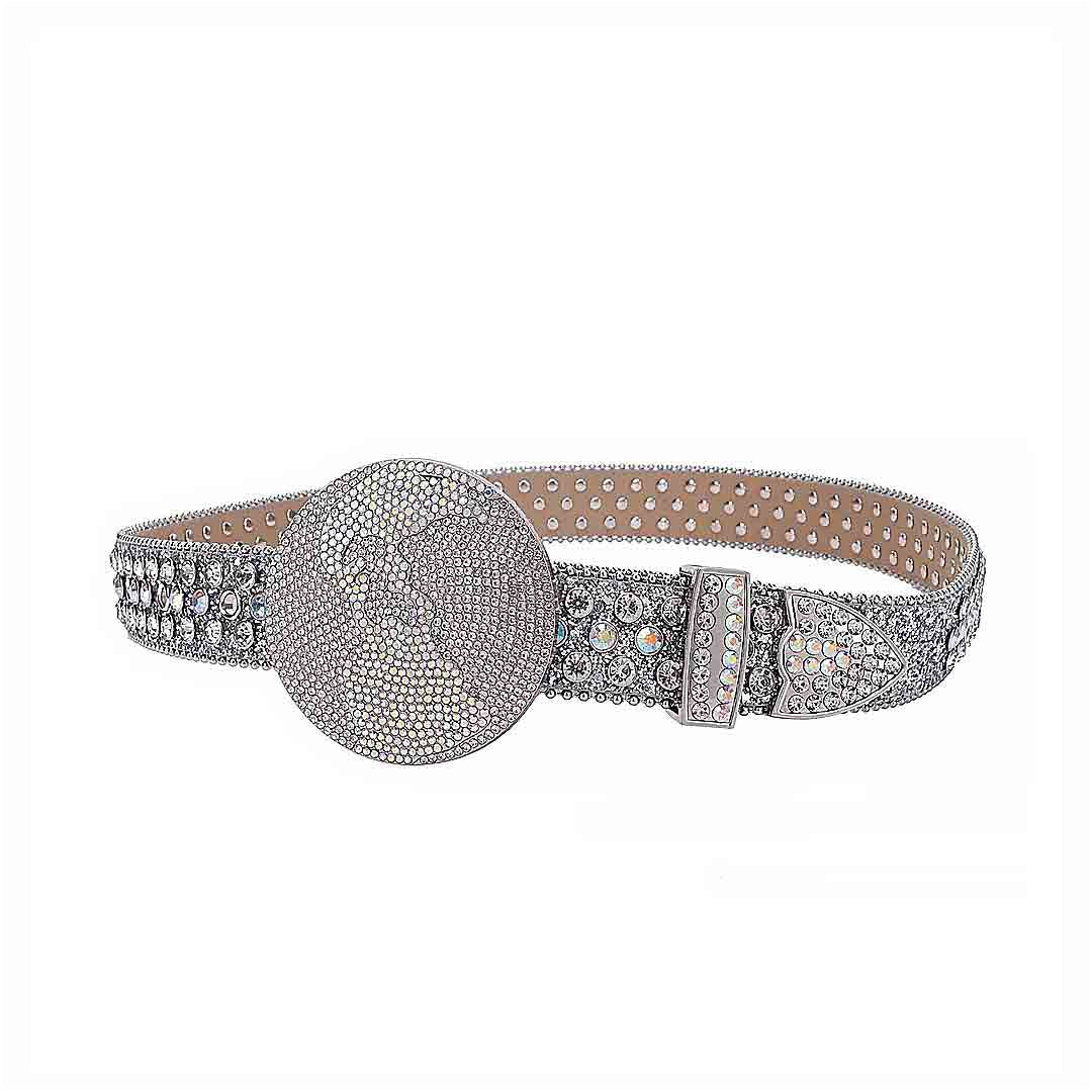 Globe Buckle Silver & Crystal Rhinestone Studded Belt