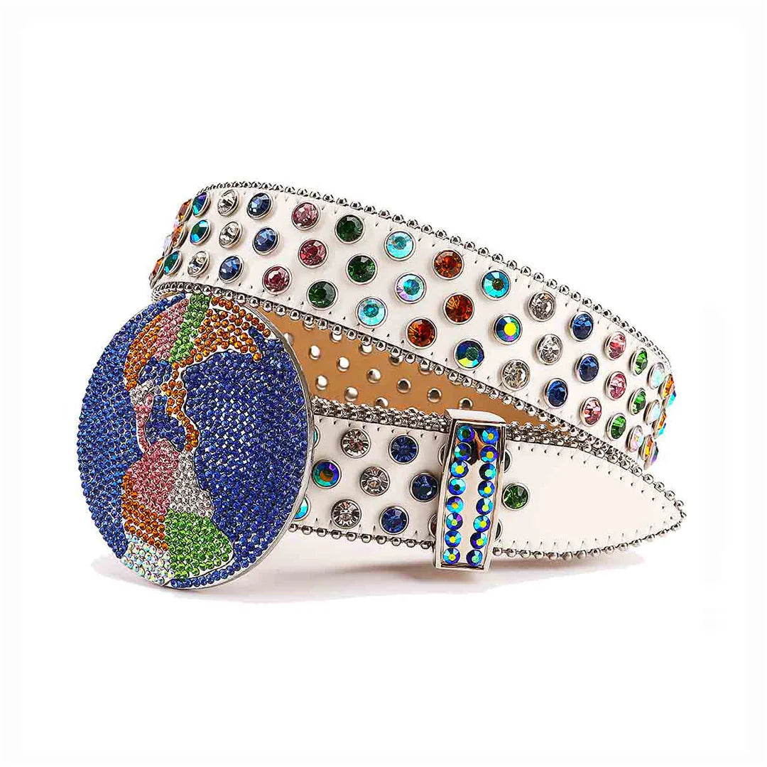 Globe Buckle Crystal & Multi Rhinestone Studded Belt