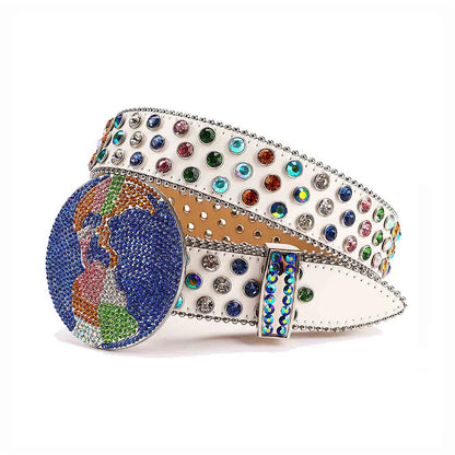 Globe Buckle Crystal & Multi Rhinestone Studded Belt