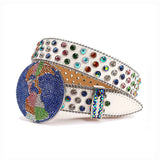 Globe Buckle Crystal & Multi Rhinestone Studded Belt