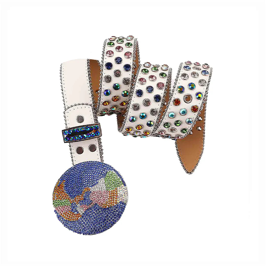 Globe Buckle Crystal & Multi Rhinestone Studded Belt
