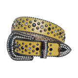 Diamond & Black Studded Rhinestone Belt with Yellow Strap