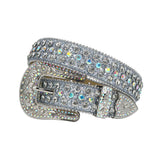 Engraved Buckle Shiny Grey Multi & Crystal Rhinestone Studded Belt
