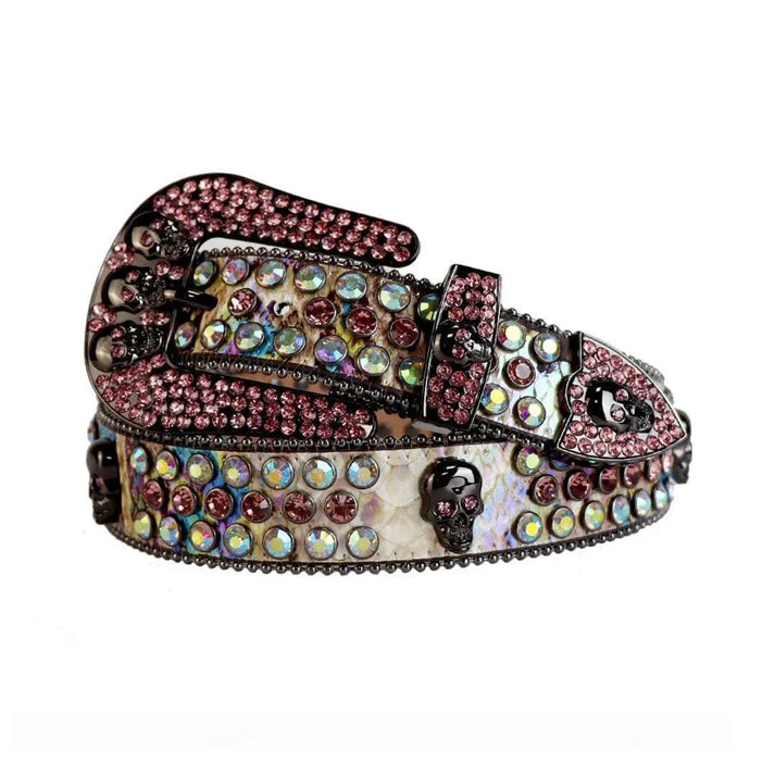 Skull Multi-Strap Pink & Multicolor Rhinestone Belt