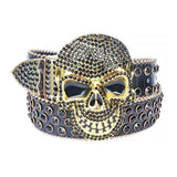 Black Strap Skull Buckle Rhinestone Belt