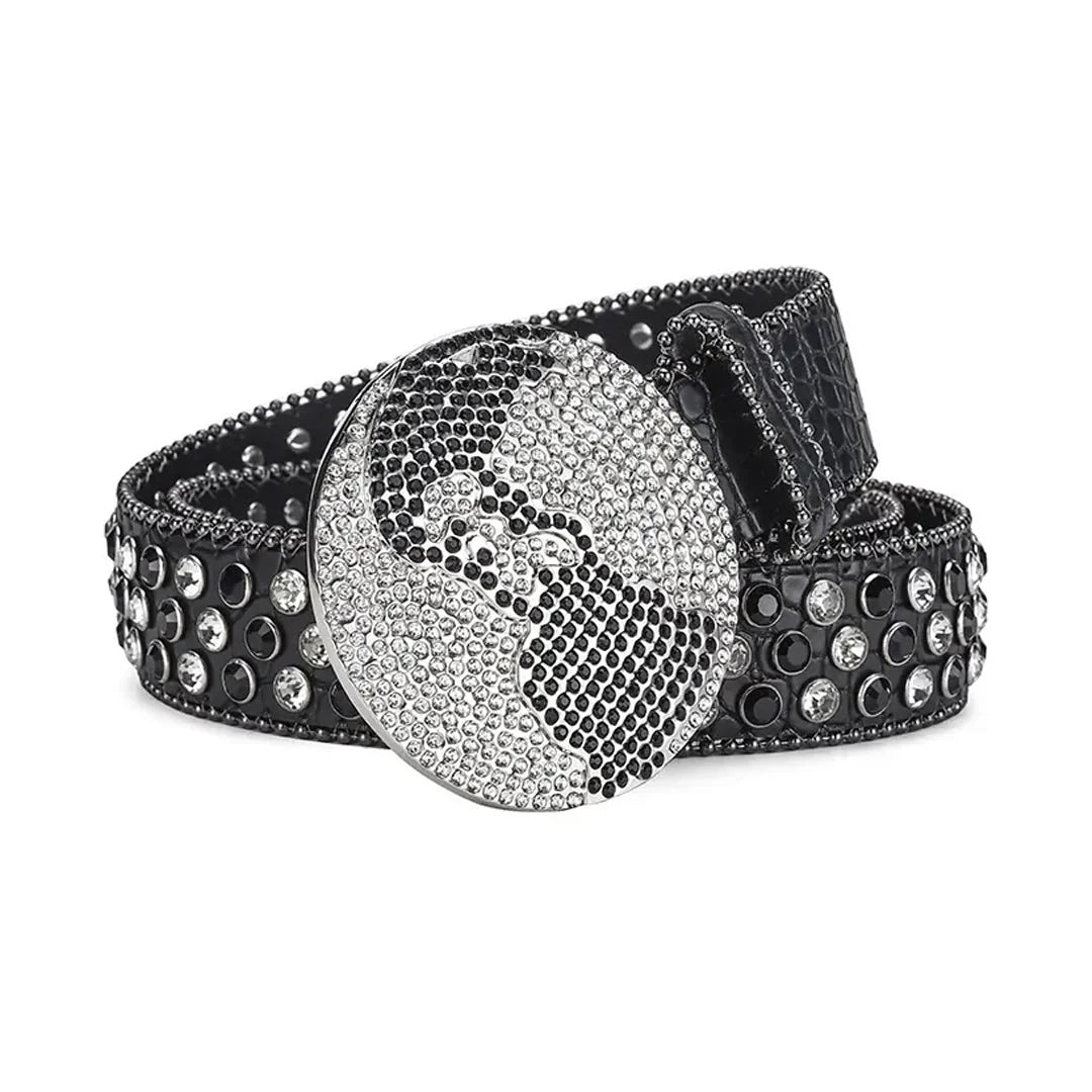 Globe Buckle Black & Crystal Rhinestone Studded Belt