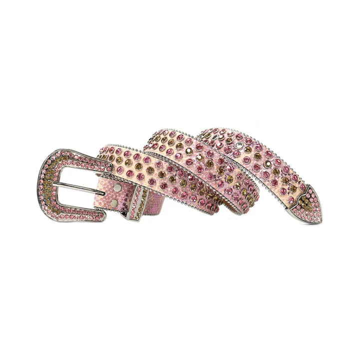Shiny Pink Pink & Brown Rhinestone Belt