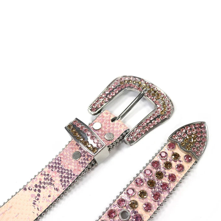 Shiny Pink Pink & Brown Rhinestone Belt