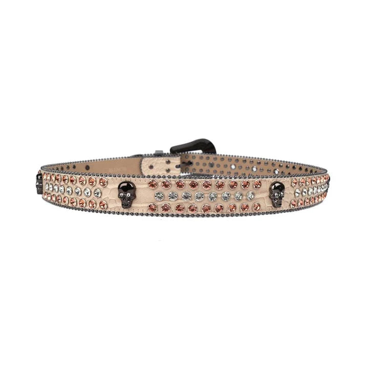 Skull Beige Strap Gold & Silver Rhinestone Belt