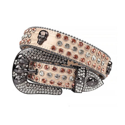 Skull Beige Strap Gold & Silver Rhinestone Belt