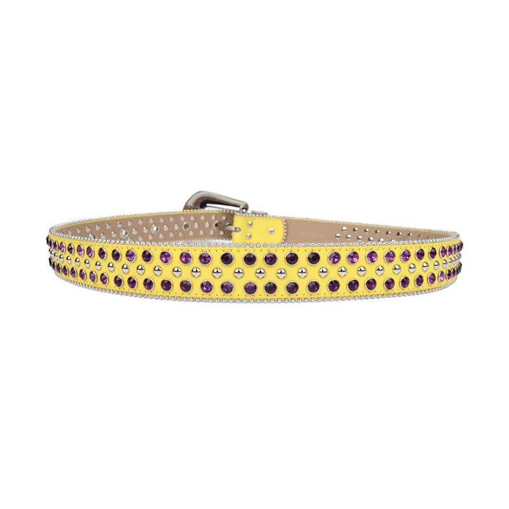 Yellow Strap Purple & Metal Studded Rhinestone Belt