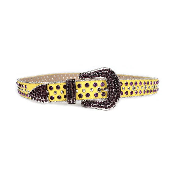 Yellow Strap Purple & Metal Studded Rhinestone Belt