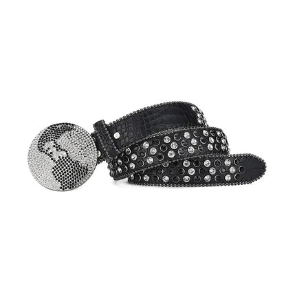 Globe Buckle Black & Crystal Rhinestone Studded Belt