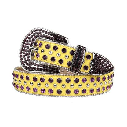Yellow Strap Purple & Metal Studded Rhinestone Belt
