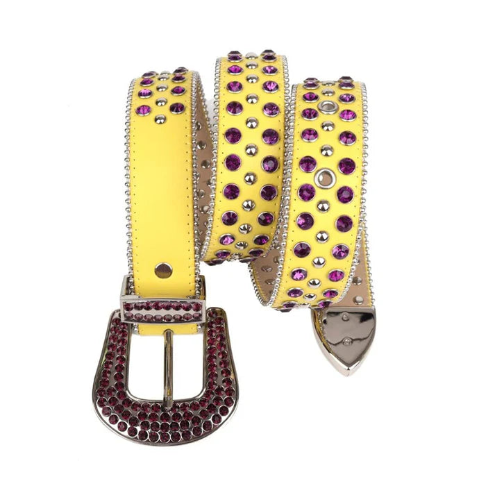 Yellow Strap Purple & Metal Studded Rhinestone Belt