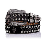 Skull Buckle Black Strap Black & Crystal Rhinestone Studded Belt