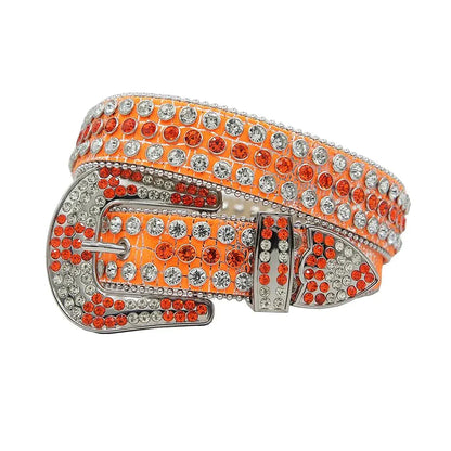 Orange Strap Orange & Crystal Rhinestone Studded Belt