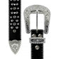 Engraved Cross Buckle Black Strap Rhinestone Studded Belt