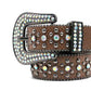 Brown Leather Designer Buckle Sparkling Belt