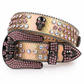 Gold Skull Buckle Pink & Multicolor Rhinestone Belt