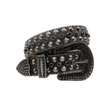 Engraved Buckle Black Studded Rhinestone Belt