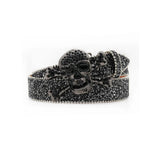Midnight Black Western Skull Buckle Rhinestone Belt