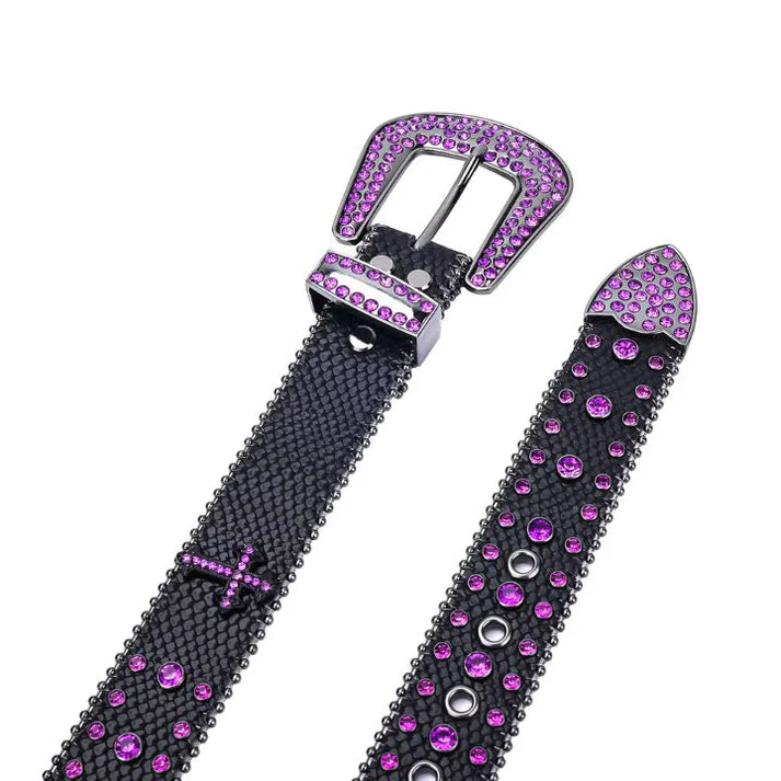 Purple Cross Rhinestone Western Belt with Stones