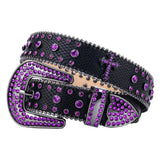 Purple Cross Rhinestone Western Belt with Stones