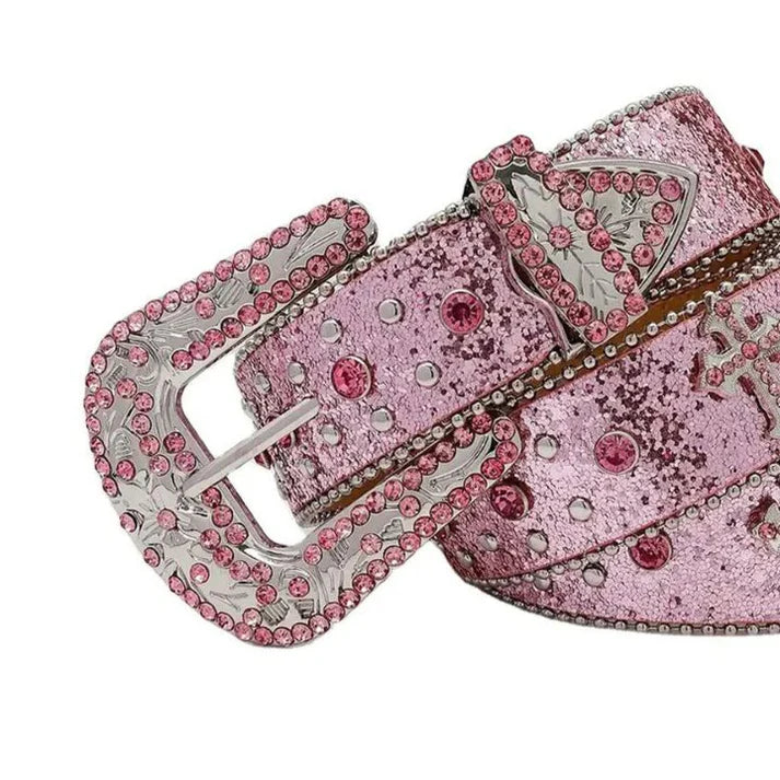 Pink Rhinestone Silver Studded Belt